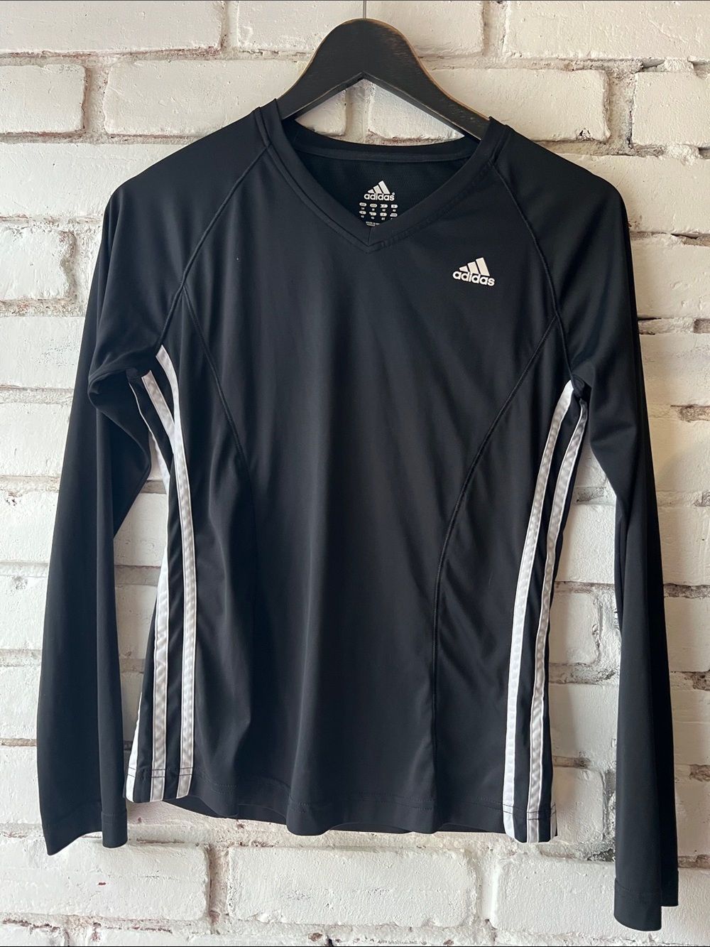 adidas Black Long-Sleeve Swim Rash Guard with White Stripes